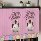 Pink Easter Curtain Valances for Windows, Kitchen Valance Window Treatment, Easter Bunny Eggs Spring Cartoon Farmhouse Wood Grain Light Filter Block Curtains for Bathroom/Bedroom/Living Room 60''x18''