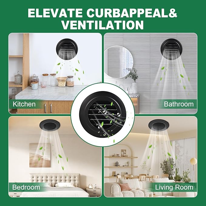 Soffit Vents 4 Inch, Round Exhaust Air Vent Cover with Built-in Fly Screen for Bathroom Kithchen Office Home, Black 2P 100mm