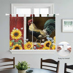 Chicken Sunflowers Kitchen Curtains 45 Inch Length, Short Cafe Window Curtains Tab Top, Farmhouse Animals Red Barn Bees Light Filtering Window Treatments Tier Drapes 27.5"x45" 2 Panel