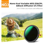 K&F CONCEPT 67mm Black Diffusion Mist Effect 1/4 & Variable ND2-32(1-5 Stops) & Circular Polarizing Filter CPL-in 1 HD Lens Filter with 28 Multi-Coatings for Camera Lenses (Nano-X Series)