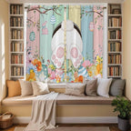 Easter Window Curtains 63 Inch Long 2 Panel Set, Rod Pocket Bedroom Curtains & Drapes, Spring Colorful Bunny Eggs Flower Wood Grain Light Filtering Window Treatment for Living Room 42"W x 63"L