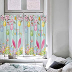 Happy Easter Kitchen Curtains 45 Inches length, Spring Bunny Eggs Flower Teal Wood Grain Window Treatment Curtain Drapes, Lightweight Window Panels for Living Room Bedroom, 52"x45", 2 Panels