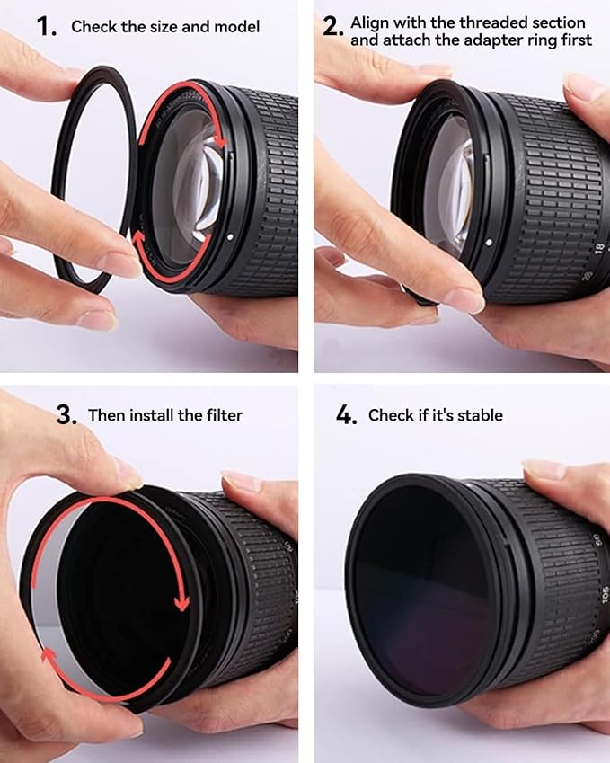49-77mm Metal Step-Up/Down Ring Adapter Compatible with Mirrorless Cameras DSLR Lens, UV CPL ND Filter Thread Converter, Black