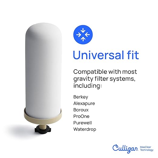 Culligan MaxClear 3 Gallon Gravity Water Filter System, Polished Stainless-Steel Countertop Water Filter NSF/ANSI Certified to Reduce Microplastics, Lead & Total PFAS, with 3 Ceramic Filters