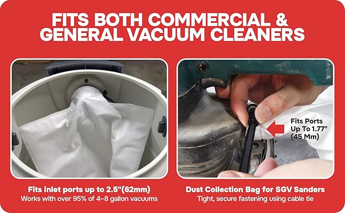 Dust Collection Bag – Small, 10 Pack, Adjustable Fit Dust Bag, with 3-Layer Filter System, Captures dust for Sanders, Miter Saw dust collector & Table Saw Accessories, Fits Ports Up to 42 mm