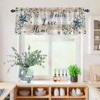 Vintage Country Kitchen Curtains Set 3 Piece for Windows,Rod Pocket Valance and Tier Set 24 Inch Length,Blue Rustic Texas Star Vines Wooden Grain Light Filtering Cafe Curtains for Living Room