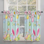 Happy Easter Tier Curtains 45 Inches Long, Spring Bunny Eggs Flower Teal Wood Grain Window Treatment Curtain Drapes, Window Half Privacy Curtains for Bedroom Bathroom, 42"x45", 2 Panels