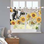 Yellow Sunflowers Kitchen Curtains 36 Inch Length, Small Window Curtains Tab Top, Farmhouse Cow Barn Doors Floral Butterfly Light Filtering Short Window Treatments Tier Drapes 27.5"x36" 2 Panel