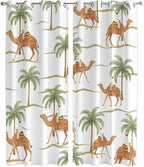 2 Panel Kitchen Cafe Curtains, Desert Camels Sunlight Filtering Nature Air Through, Home Decor Window Covering Tier Curtains for Bedroom Living Room 104W x 90L inch Tropical Date Palm Trees Animal