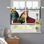Farmhouse Rooster Kitchen Curtains 24 Inch Length, Small Window Curtains Tab Top, Rustic Red Barn Windmill Sunflowers Light Filtering Short Window Treatments Tier Drapes 27.5"x24" 2 Panel