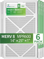 14x25x1 Air Filter 6 Pack, Durable MERV 8 Pleated Home HVAC AC Furnace Filters, Lightweight Compact Air Conditioner Filter Replacement