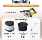 POWERTEC DCV5011H HEPA Filters for DeWalt DCV501HB 20V Cordless Handheld Vacuum 4 Pack w/ 8 Pack Foam Sleeve Filters, Cartridge Filter for DeWalt Vacuums (75123)