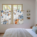 Navy Blue Pumpkin Fall Kitchen Tier Curtains 45 Inch Long 2 Panel Set,Rod Pocket Short Window Treatment,Thanksgiving Maple Leaves Branches Curtains & Drapes for Bathroom Basement 27.5"W x 45"L