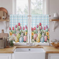 Easter Kitchen Curtains 45 Inch Long 2 Panel Set, Rod Pocket Window Treatment, Spring Bunny Colorful Eggs Tulip Flowers Blue Check Light Filtering Panels Short Drapes for Bathroom Camper 42"W x 45"L