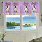 Purple Easter Curtain Valances for Windows, Kitchen Valance Window Treatment, Spring Cartoon Bunny Colorful Eggs Wood Grain Light Filtering Block Curtains for Bathroom/Bedroom/Living Room 42'' x 18''