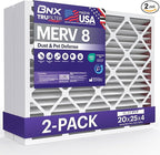 BNX TruFilter 20x25x4 (19.5’’ x 24.5’’ x 3.63‘’ Slim Fit) MERV 8 Air Filter 2-Pack - MADE IN USA - Air Conditioner Furnace Filters HVAC AC Furnace Filters for Dust, Pet, Mold, Pollen MPR 600-700 FPR 5