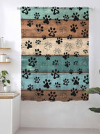 Sheer Curtains 72 Inches Long, Green Brown Paw Print Semi Sheer Curtains Light Filtering Window Treatment, Vintage Farmhouse Country Wooden Grain Privacy Voile Drapes for Living Room 52x72 Inch