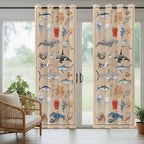 Vintage Outdoor Curtains for Patio Sharks Whales Lobsters Biographies Waterproof Outside Curtains with Grommet Top Weatherproof Curtain for Cabana Pergola Gazebo, 1 Panel, 54" W x 108" L