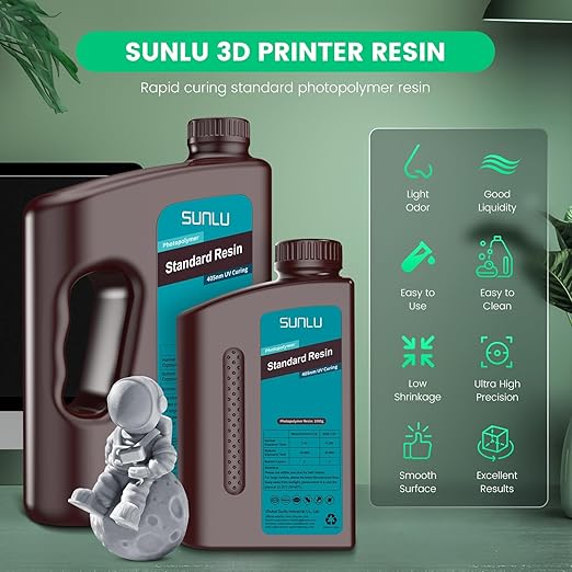 SUNLU 3D Printer Resin 2kg, Fast Curing Standard 3D Resin for LCD DLP SLA Resin 3D Printers, 395 to 405nm UV Curing 3D Printing Liquid Photopolymer Resin, Low Shrinkage, High Precision, 2000g, Orange