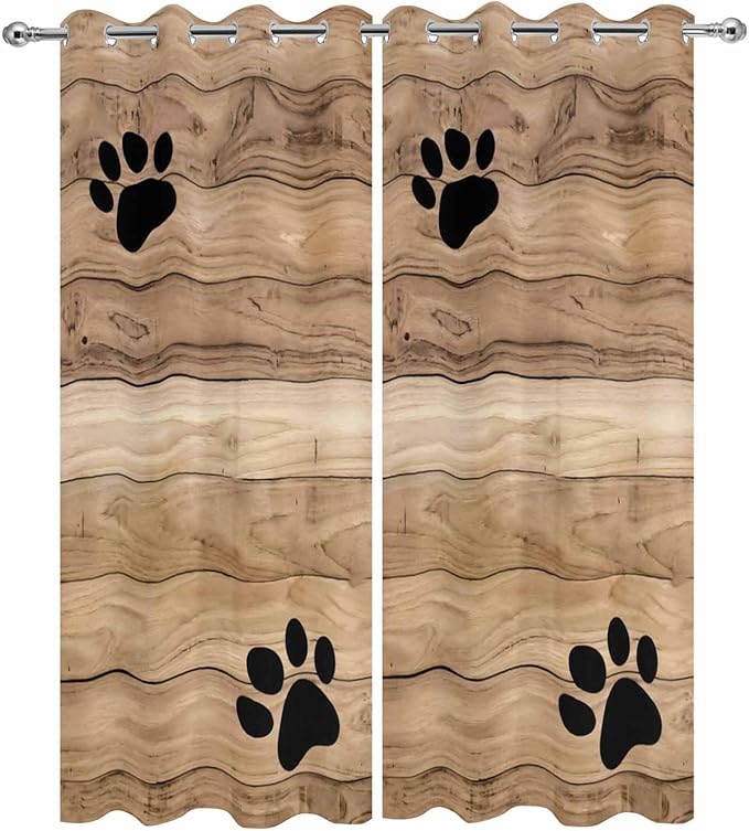 Wood Grain Outdoor Curtains for Patio Claws Animals Wooden Brown Waterproof Outside Curtains with Grommet Top Weatherproof Curtain for Cabana Pergola Gazebo, 2 Pack, 54" W x 108" L