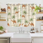 2 Panel Kitchen Cafe Curtains, Date Coconut Tree Sunlight Filtering Nature Air Through, Home Decor Window Covering Tier Curtains for Living Room 104W x 63L inch Desert Camels Botanical Tropical Beige