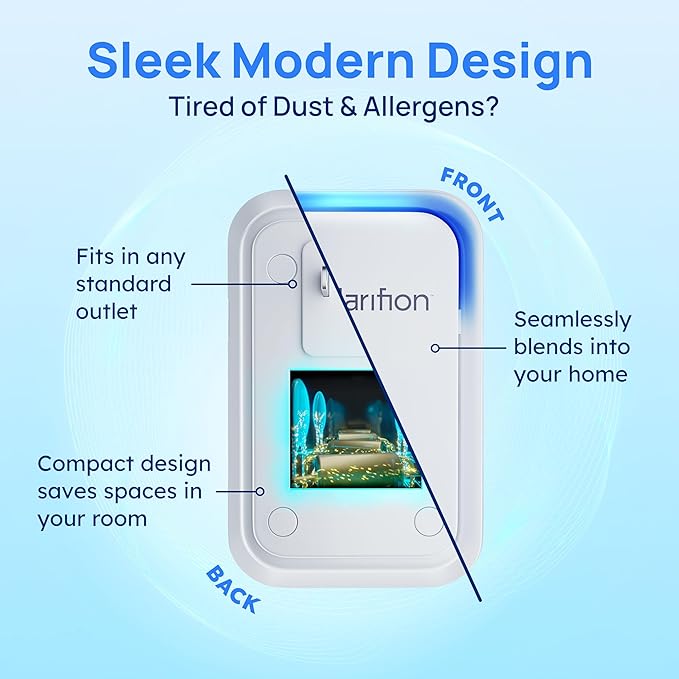 Clarifion - Air Ionizers for Home (6 Pack), Negative Ion Filtration System, Quiet Air Freshener for Bedroom, Office, Kitchen, Portable Air Filter Odor, Smoke Dust, Pets, Eliminator, Mini Air Cleaner