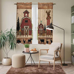 Brown Farmhouse Kitchen Curtains, Vintage Country Animals Wooden Grain Light Filtering Window Curtain Panels, 2Pcs Rod Pocket Window Treatments Set for Living Room Bathroom Bedroom 42x63 Inches
