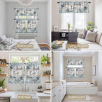 Kitchen Curtains Tiers and Valance Set of 3, Vintage Farmhouse Light Filtering Window Curtain Set, Blue Country Texas Star Vines Wooden Rod Pocket Curtain Drapes for Cafe, Living Room, 36 Inches Tiers