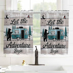 Farmhouse Bear Camper Van Tree Window Valance Curtains, Vintage Wood Grain Light Filtering Kitchen Valance with 3-inch Rod Pocket for Living Room Bathroom Bedroom,2 Panel,42x45In