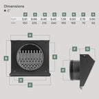 Vent Systems 6" Inch Exhaust Vent Cover with Rubber Gasket - Graphite Black Galvanized Steel - Robust Weatherproof Outdoor Air Exhaust Box - Duct or Surface Mounting - Rain and Snow Protection