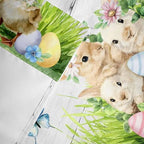 Easter Curtain Valances for Windows, Kitchen Valance Window Treatment, Spring Sheep Bunny Duck Plants Wooden Grain Light Filtering Block Curtains for Bathroom/Bedroom/Living Room 42'' x 18''