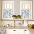 Summer Coconut Tree on Vintage Wood Grain Window Valance Curtains, Seaside Plants Light Filtering Kitchen Valance with 3-inch Rod Pocket for Living Room Bathroom Bedroom,2 Panel,27.5x36In