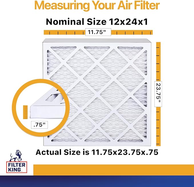 Filter King 12x24x1 Air Filter | 6-PACK | MERV 13 | HVAC Pleated AC Furnace Filters | MADE IN USA | Actual Size: 11.75 x 23.75 x .75"