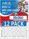 20x20x1 Air Filter MERV 11 Rating, 12 Pack of Furnace Filters Comparable to MPR 1000, MPR 1200 & FPR 7 - Made in USA by AIRX FILTERS WICKED CLEAN AIR.
