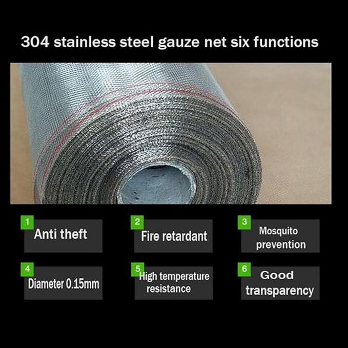 KISKIS 304 Stainless Steel Woven Wire Mesh, Wire Mesh Window Screen Mesh, Prevent Mouse Mice Snakes Hornets Rodents Entering,Easy to Cut and Install,60X300CM24X118INCH