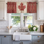 Canada Curtain Valances for Windows, Kitchen Valance Window Treatment, Red Maple Leaf Flag Vintage Farmhouse Wooden Grain Light Filtering Block Curtains for Bathroom/Bedroom/Living Room 60'' x 18''