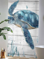 Sheer Curtains 84 Inches Long, Teal Green Ocean Turtle Semi Sheer Curtains Light Filtering Window Treatment, Coastal Seaweed Wood Grain Privacy Voile Drapes for Living Room Bedroom 52x84 Inch