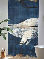 Sheer Curtains 84 Inches Long, Ocean Whale Blue Semi Sheer Curtains Light Filtering Window Treatment, Summer Sea Vintage Wooden Grain Privacy Voile Drapes for Living Room Bedroom 52x84 Inch