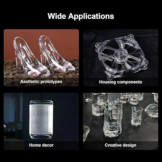 Clear Pro 3D Printer Resin, Glass-Like Ultra High Transparency, Non-Yellowing & Non-Brittle, High Precision 405nm UV Curing Resin for LCD/DLP 3D Printing (Clear, 500g)