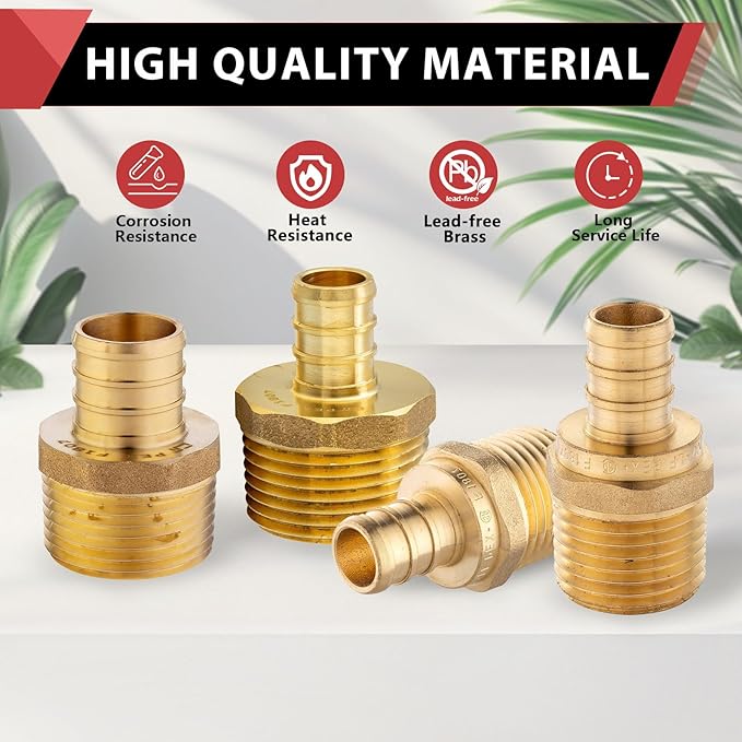 20 PCS EFIELD Pex Barb Crimp Brass Fittings 1/2 inch x 1/2 inch NPT Male Adapter, ASTM F1807,(PEX1807017-20PCS)