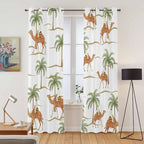 2 Panel Kitchen Cafe Curtains, Desert Camels Sunlight Filtering Nature Air Through, Home Decor Window Covering Tier Curtains for Bedroom Living Room 104W x 90L inch Tropical Date Palm Trees Animal