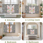 Easter Kitchen Curtains 54 Inch Long 2 Panel Set, Rod Pocket Window Curtains Panels, Spring Rabbits Ears Feet Wildflowers Black Plaid Light Filtering Privacy Draperies for Bedroom Laundry 42"W x 54"L