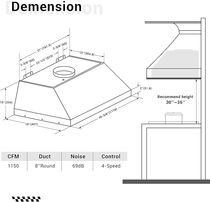 CHETTO C Stainless Steel Range Hood Cover with 4-Speed Vent Hood Insert Custom Handcrafted Metal Kitchen Fan with Towel Rack LED Light 48"W x27"D x48"H White Island Mount
