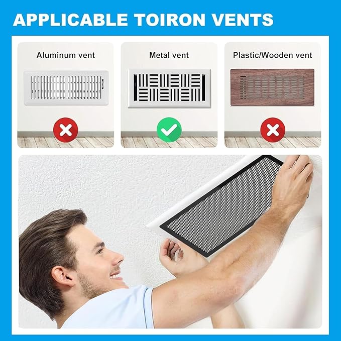 4 PCS Magnetic Vent Covers - 4.7"x12" Magnetic Air Vent Screen - for Floor/Wall/Ceiling Registers - Easy Install, Secure Fit - Durable(Fits Registers 5" to 6" W x 12" to13" L)