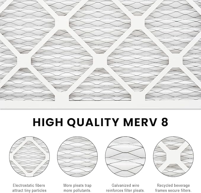 14x18x1 Air Filter MERV 8 (2-Pack), HVAC/Furnace AC Filter Replacement, Dust Defense–Comparable with MPR 600 & FPR 5 (Actual 13.75x17.75x0.75)