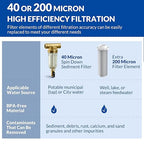 SimPure 40/200 Micron Spin Down Sediment Filter, Reusable Whole House Sediment Water Filter, Pre-Filtration System for City/Well water, 1" MNPT + 3/4" FNPT + 3/4"MNPT, BPA Free
