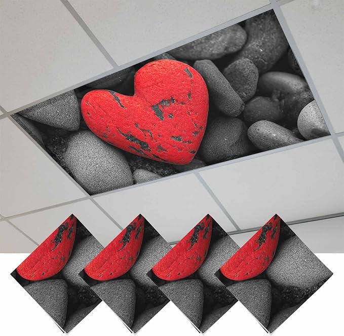 Fluorescent Light Covers for Ceiling Lights Love Heart Stone Magnetic Light Filters 4 Pack 4x2 ft Black Red Ceiling Lights Cover for Classroom Office School Home Drop Lamp Decor