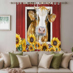 Cows Sunflowers Living Room Curtains 96 Inch Length, Window Curtains Tab Top, Spring Floral Bees Farmhouse Barn Light Filtering Window Treatments Drapes 52"x96" 2 Panel