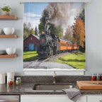 Steam Train Sheer Curtains 63 Inch Length Railroad Country Barn Rustic Trees Farmhouse Chiffon Curtain for Bedroom Living Room Light Filtering Rod Pocket Window Treatments Voile Curtains Drapes