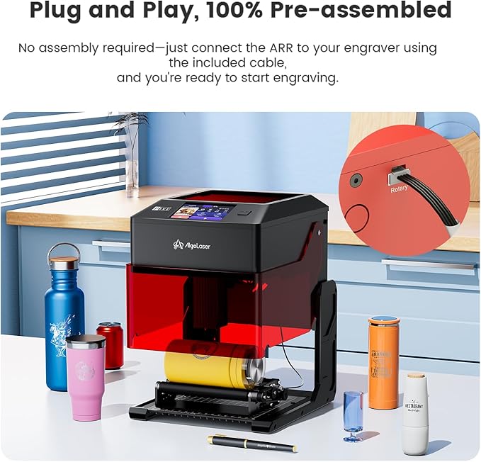 Algolaser Rotary Roller for Pixi Laser Engraver – Y-Axis Rotary Module for Cylindrical Object Engraving – Compatible with LightBurn, LaserGRBL – No Laser Function